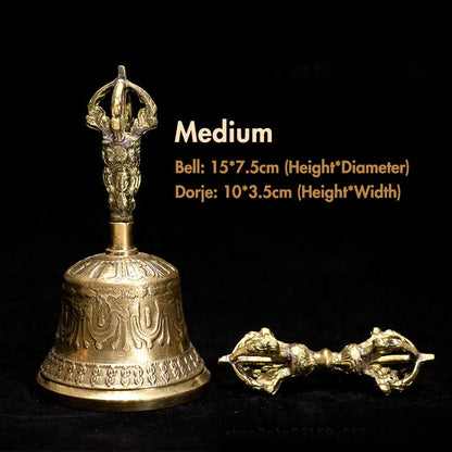 Mythstone Tibetan Meditation Bell and Vajra Dorje Copper Decoration Set