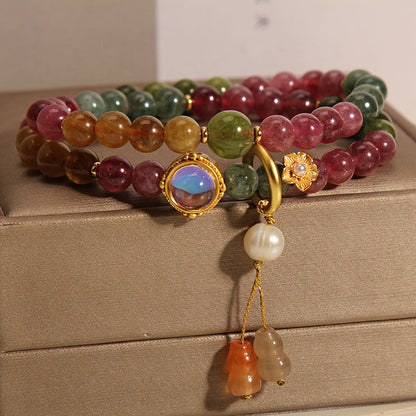 Pulsera con dije de calabaza de doble vuelta con turmalina multicolor positiva Mythstone 