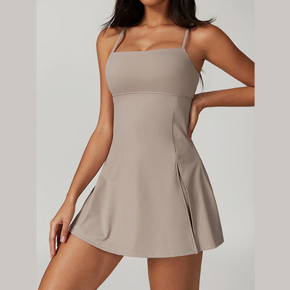 Vestido deportivo para mujer Mythstone de color liso, sin espalda, para tenis y yoga 