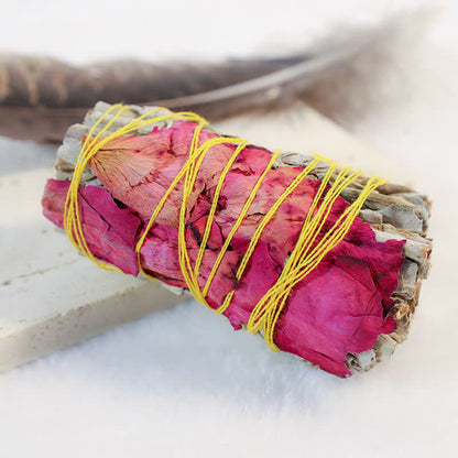 Mythstone Red Rose Forget-me-not Colorful Daisy Smudge Stick for Home Cleansing Incense Healing Meditation Smudge Sticks Rituals