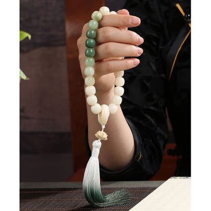 Mythstone Natural Gradient Bodhi Seed Fortune Money Bag Lotus Wisdom Tassel Wrist Mala