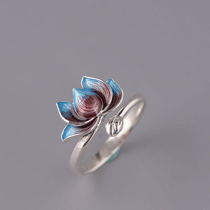 Mythstone 925 Sterling Silver Lotus Flower New Beginning Adjustable Ring