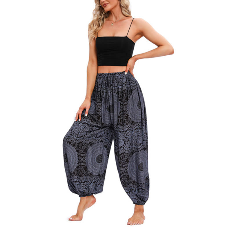 Mythstone Casual Loose Round Rose Pattern Harem Trousers Women's Yoga Pants