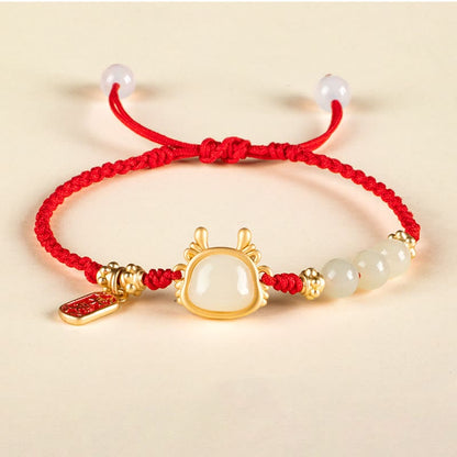 Mythstone Year of the Dragon Hetian White Jade Fu Character Peace And Joy Protection Bracelet