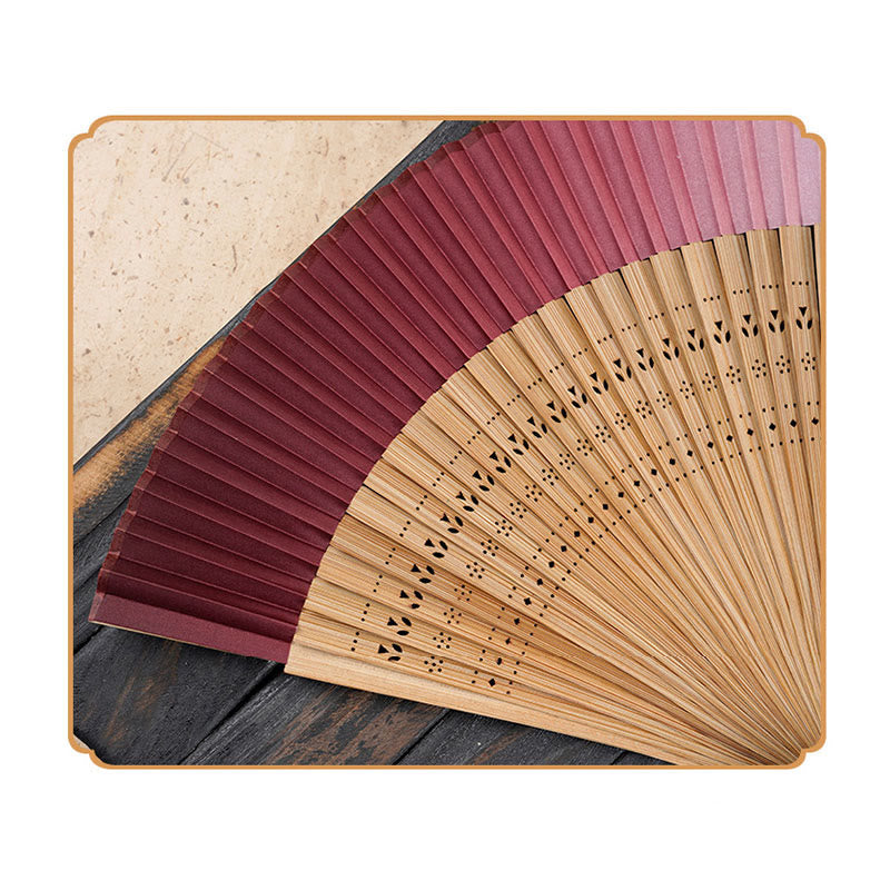 Mythstone Solid Color Gradient Hollow Engraved Handheld Bamboo Folding Fan