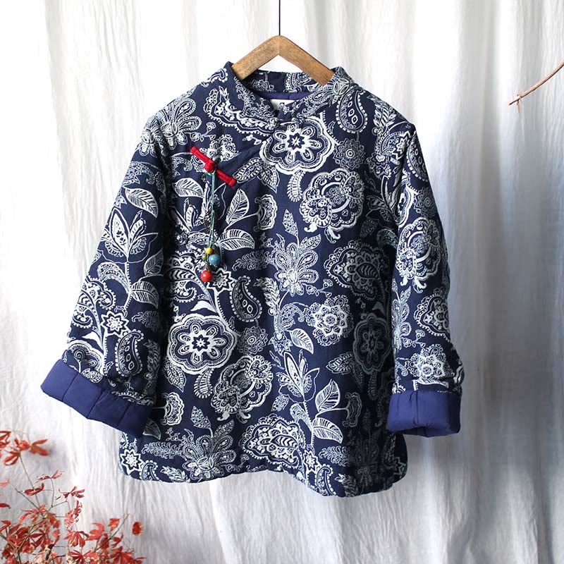 Mythstone Flowers Cotton Linen Jacket Shirt Chinese Northeast Style Winter Clothing