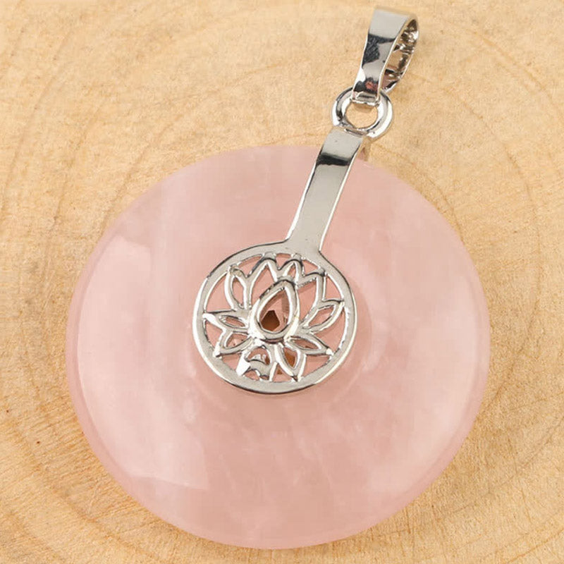 Mythstone Various Crystal Amethyst Pink Crystal Lotus Healing Necklace Pendant