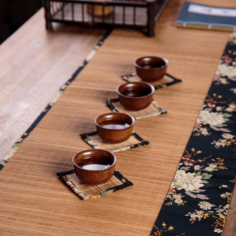 Mythstone Vintage Peony Flower Blossom Bamboo Cup Mat Pad Tea Cup Coaster Kung Fu Tea Mat