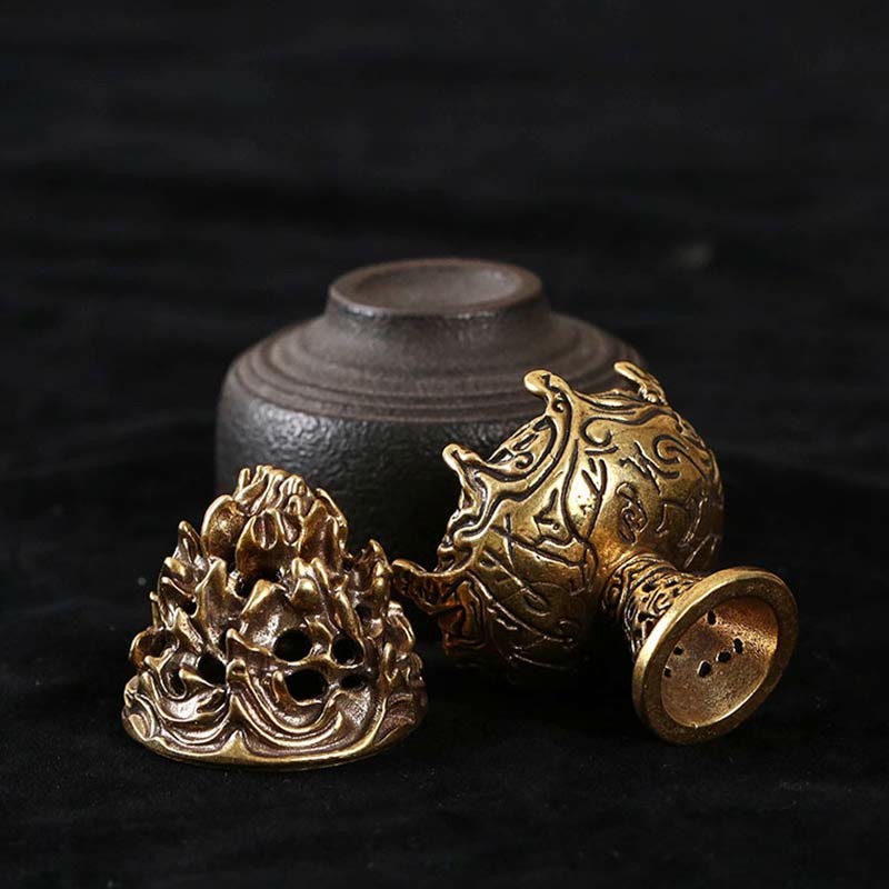 Mythstone Tibetan Mini Mountain Pattern Meditation Copper Alloy Incense Burner