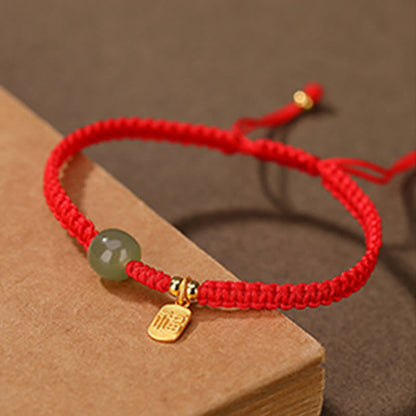 MythStone 925 Sterling Silver Hetian Jade Blessing Wealth Red String Bracelet