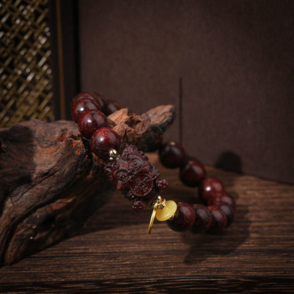 Mythstone Small Leaf Red Sandalwood Gold Swallower Calm Bracelet