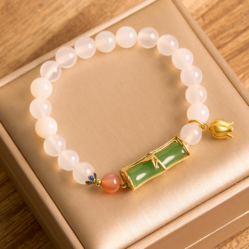 Mythstone Natural White Agate Jadeite Bamboo Beads Positivity Bracelet