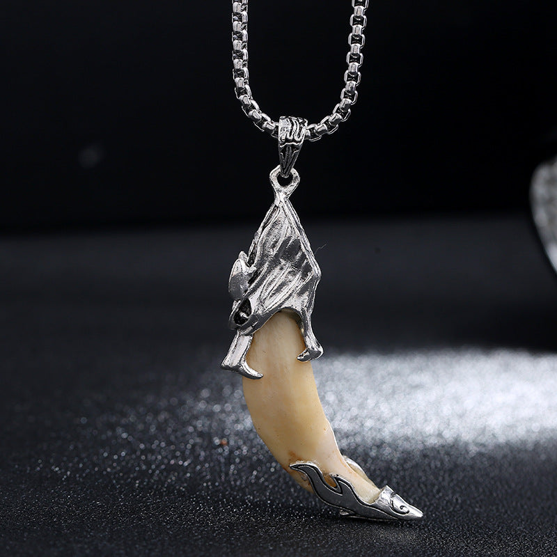 Mythstone Imitation Wolf Tooth Titanium Steel Balance Necklace Pendant