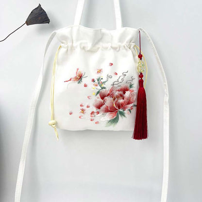 Mythstone Suzhou Embroidery Lotus Deer Epiphyllum Peony Rabbit Cotton Linen Tote Crossbody Bag Shoulder Bag Handbag