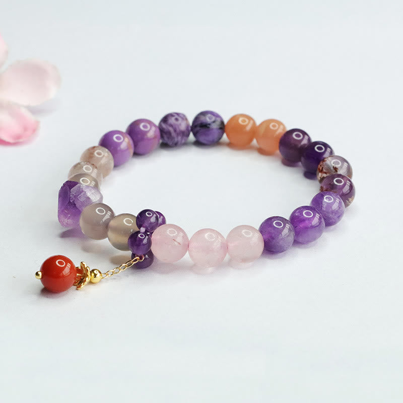 Mythstone Natural Amethyst Crystal Inner Peace Healing Bead Charm Bracelet