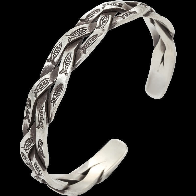 Mythstone Koi Fish Twisted Design Luck Wealth Cuff Bracelet Bangle