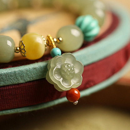 Mythstone Jade Amber Lotus Bead Luck Bracelet