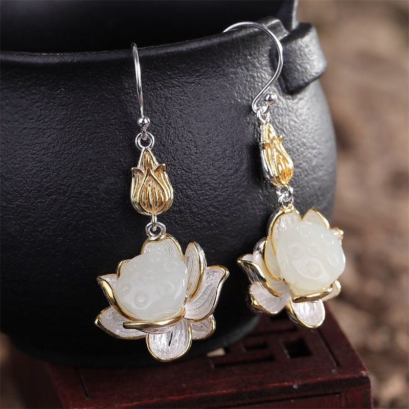 Mythstone White Jade Protection Harmony Drop Earrings