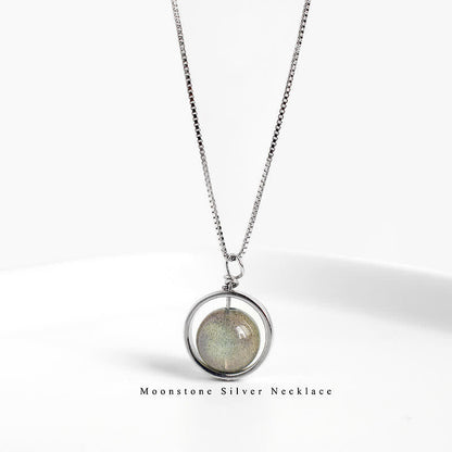 Mythstone 925 Sterling Silver Moonstone Love Planet Rotatable Pattern Necklace Pendant