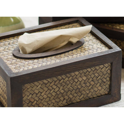 Mythstone Handmade Bamboo Woven Wood Tissue Box Wooden Tissue Holder Wipes Boxes Decoration