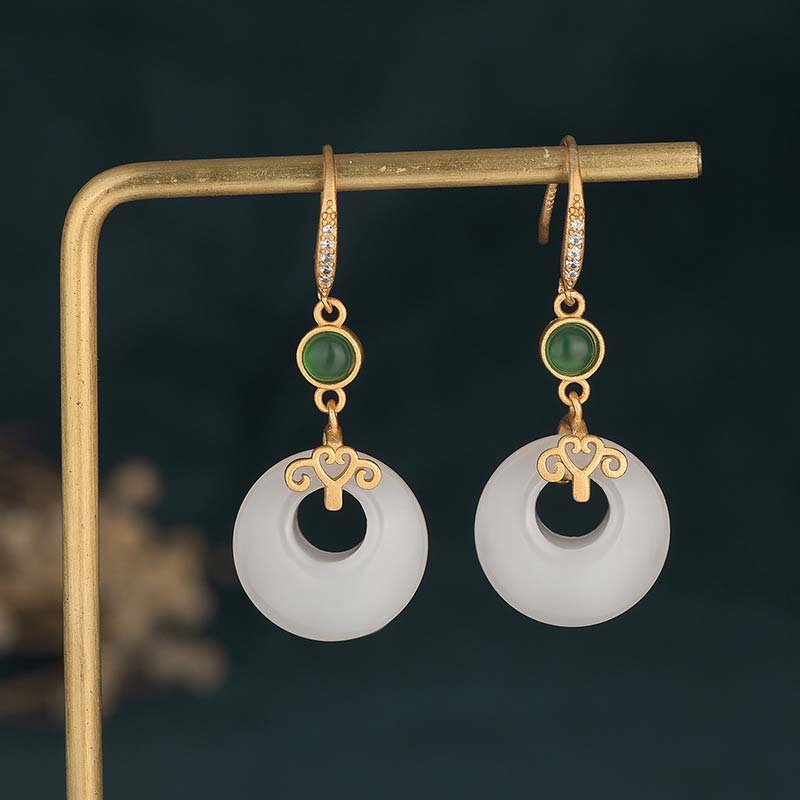 Mythstone FengShui White Jade Blessing Drop Earrings