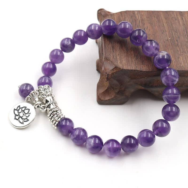 Mythstone Amethyst Crystal Lotus Healing Balance Bracelet