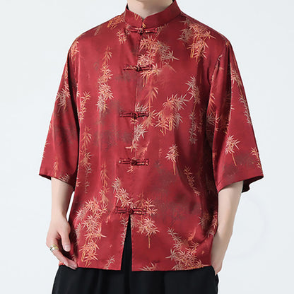 Mythstone Bamboo Leaves Pattern Chinese Half Sleeve Shirt Men T-shirt