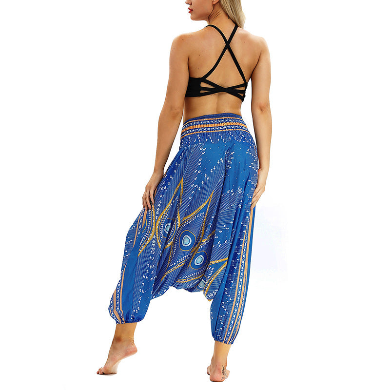 Mythstone Boho Feather Yoga Pants Hippie Harem Trousers Sports Fitness Dance Women's Pants