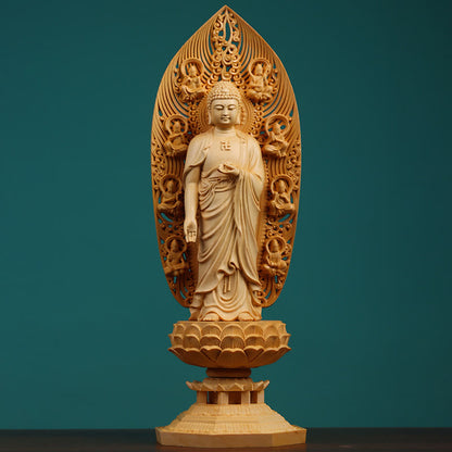 Mythstone Handcrafted Kwan Yin Avalokitesvara Tathagata Mahasthamaprapta Bodhisattva Statue Boxwood Abundance Decoration