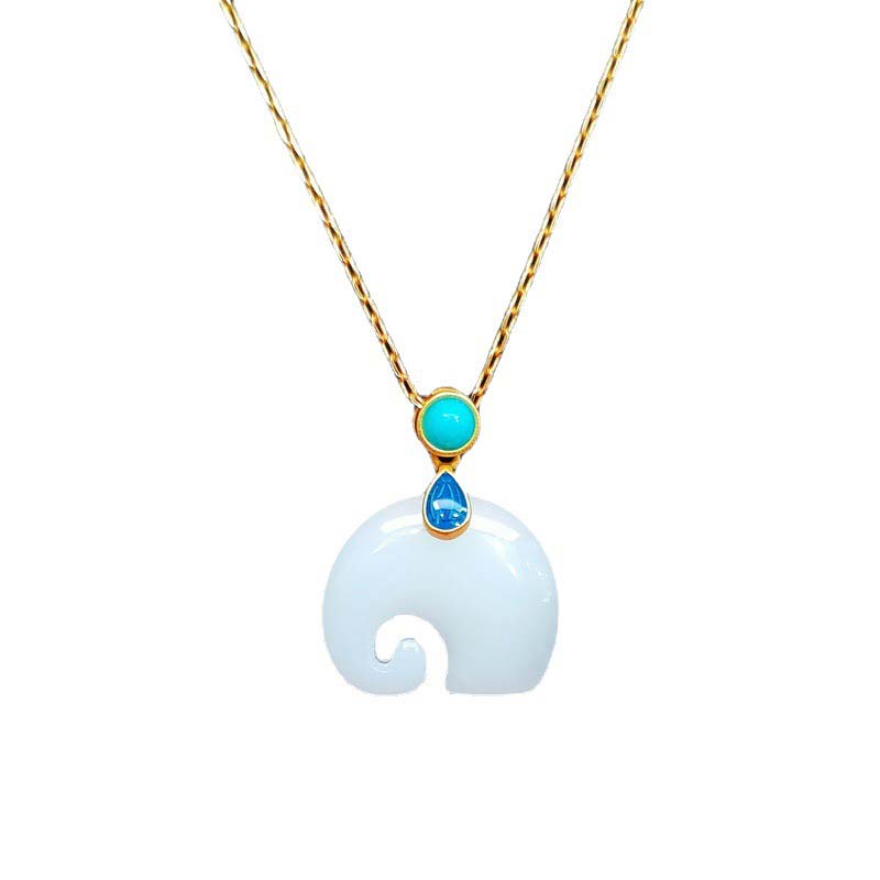 Mythstone White Jade Elephant Luck Fortune Necklace Pendant