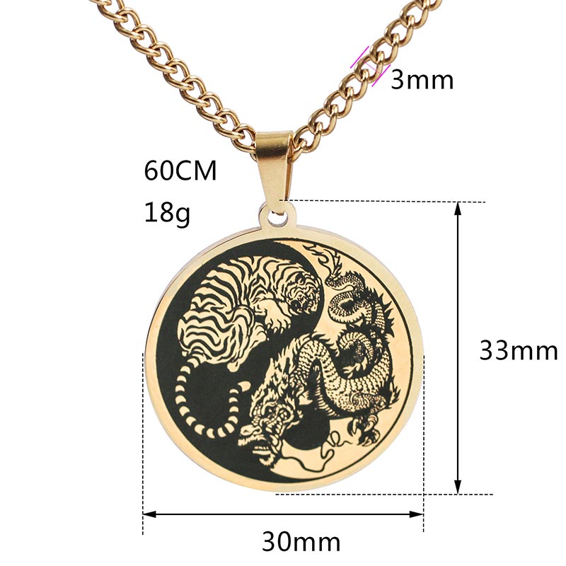 Mythstone Tiger Dragon Titanium Steel Chain Necklace Harmony Pendant