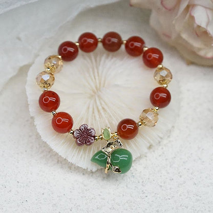 Mythstone Natural Red Agate Green Agate Gourd Cinnabar Flower Beads Confidence Bracelet