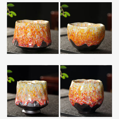 Mythstone Orange Red Green Yellow Ceramic Teacup Kung Fu Tea Cup