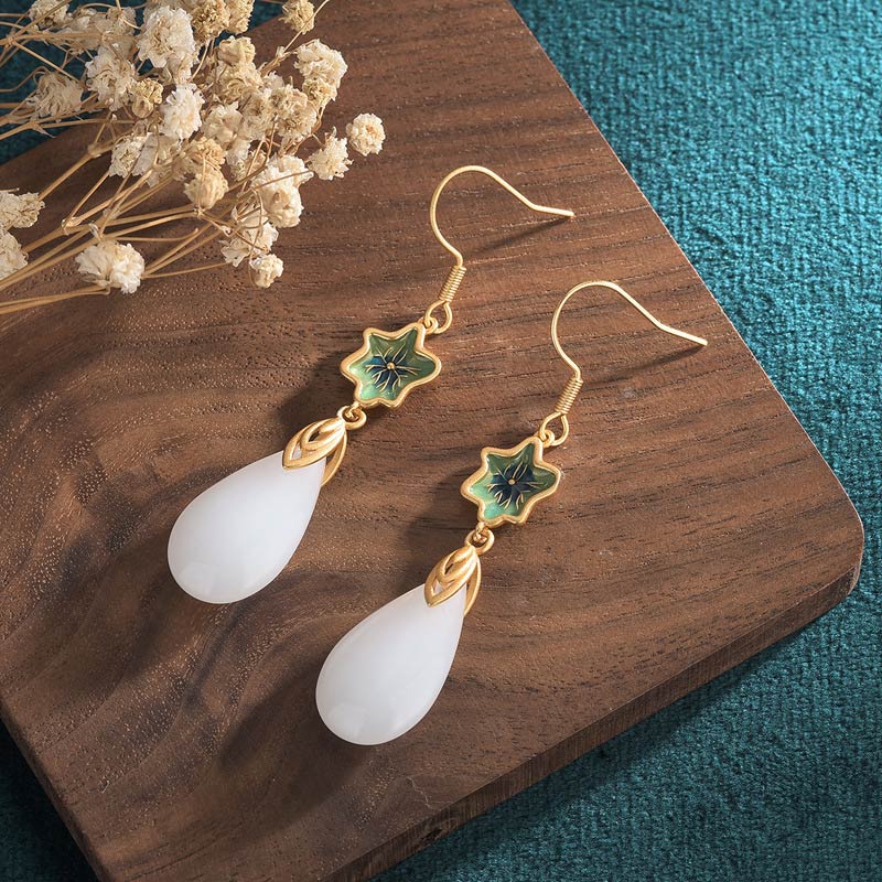 Mythstone FengShui White Jade Luck Drop Earrings