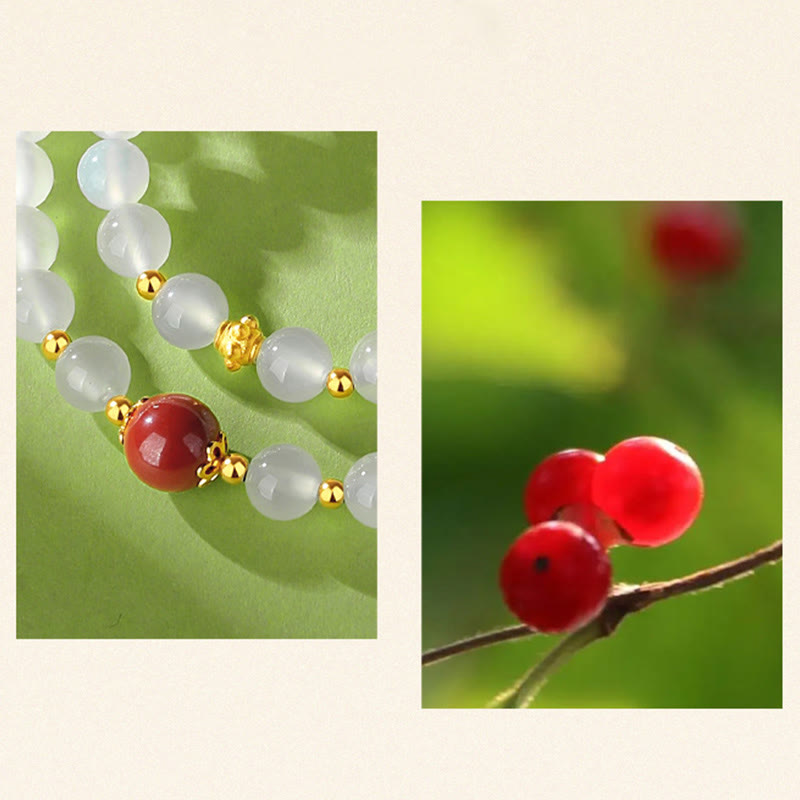 Mythstone 925 Sterling Silver Natural White Agate Cinnabar Double Wrap Protection Bracelet