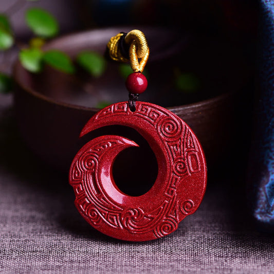 Mythstone One's Luck Improves Design Patern Natural Cinnabar Blessing Necklace Pendant