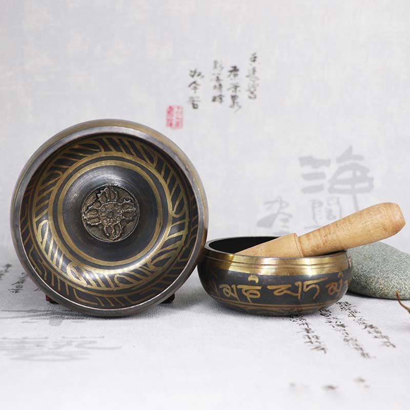 Mythstone Tibetan Meditation Bowl for Healing and Mindfulness Om Mani Padme Hum Singing Bowl