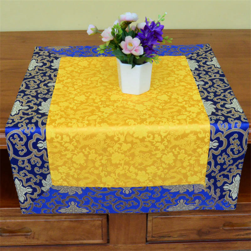 Mythstone Brocade Prayer Altar Flower Vajra Dragon Pattern Auspicious Symbols Table Runner