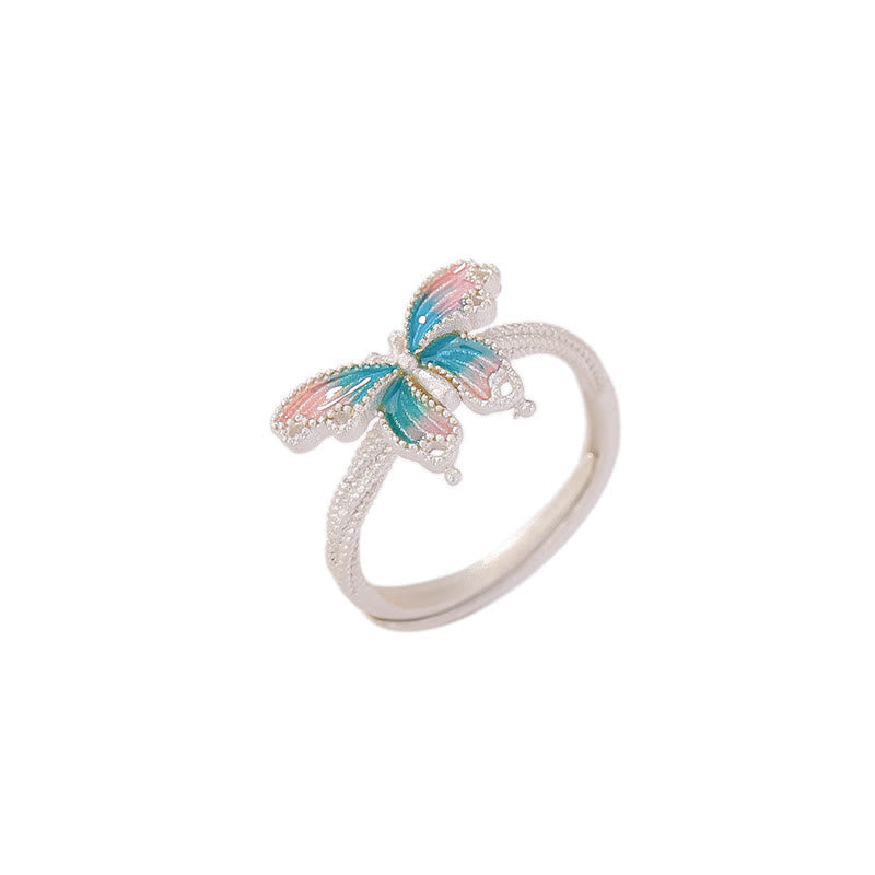 Mythstone 999 Sterling Silver Blue Pink Butterfly Love Freedom Ring