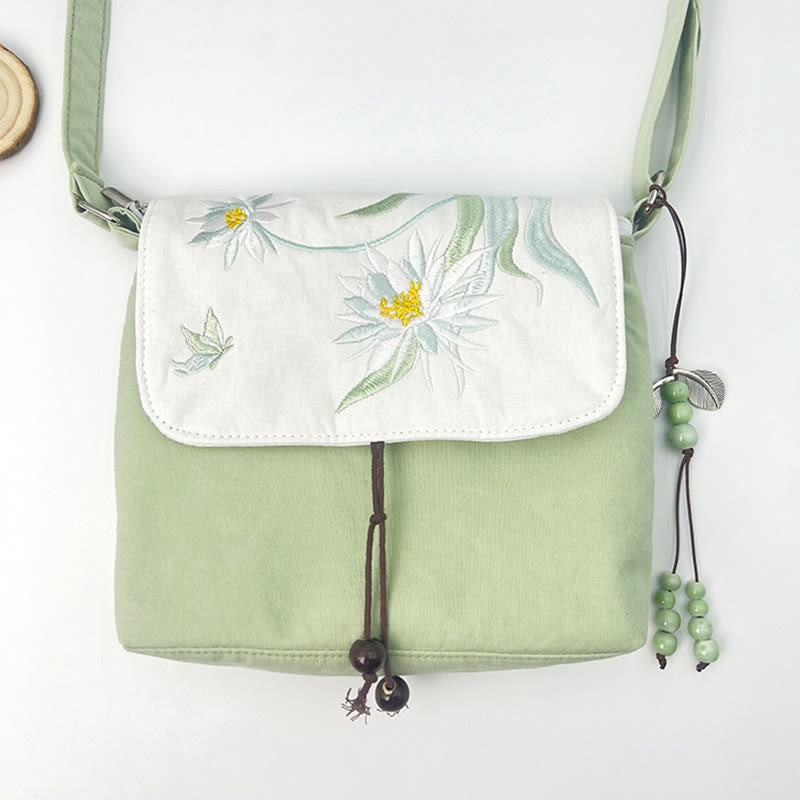 Bolso bandolera con bordado de camelia, epifilo, gardenia y flores de cerezo de Mythstone, bolso de hombro, bolso para teléfono móvil