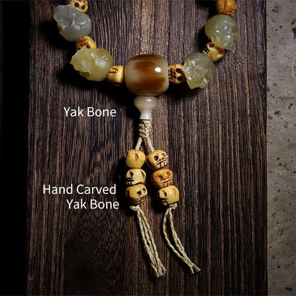 Pulsera de la suerte con hueso de yak grabado en forma de calavera de cuerno de oveja tibetano hecha a mano de Mythstone, El Señor del Bosque Cadáver 