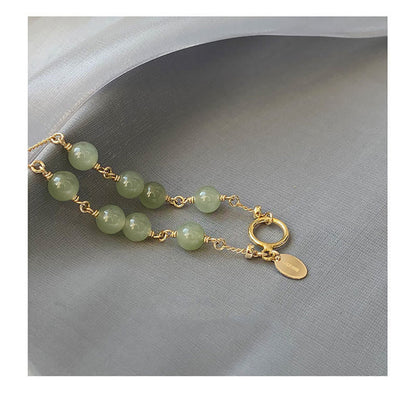 Mythstone 14k Gold Plated Hetian Jade Beaded Prosperity Chain Bracelet