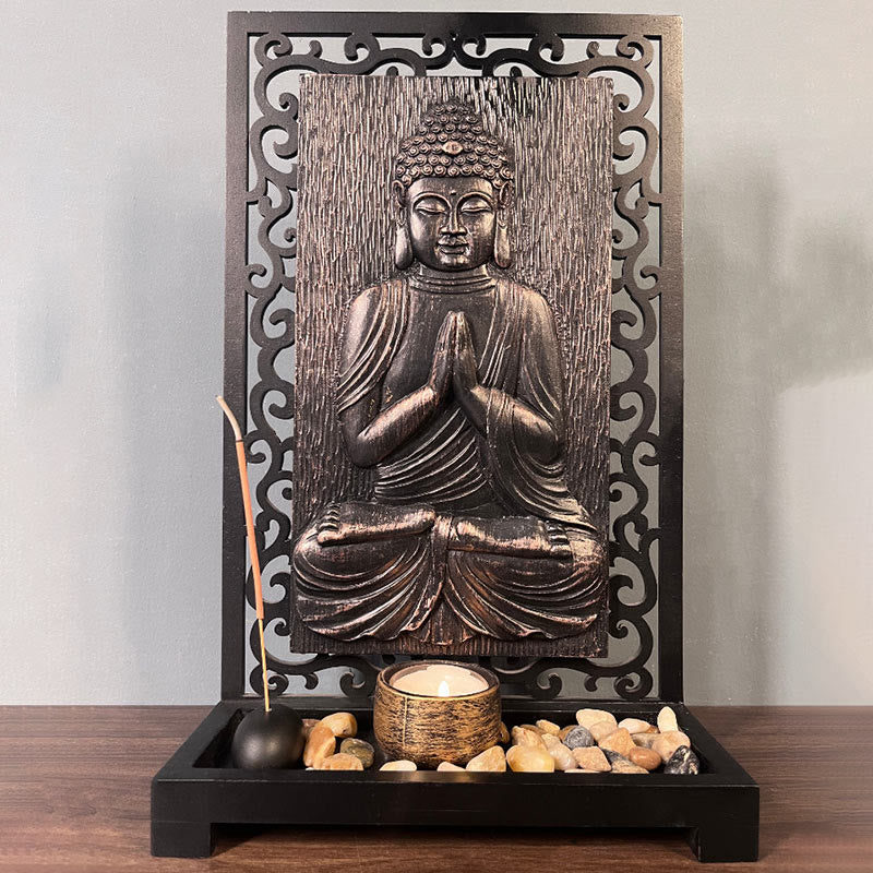 Altar de oración de resina para el hogar con la piedra mitológica de Buda de la compasión y la serenidad 