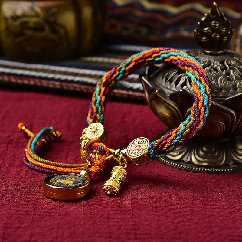 Mythstone Tibetan Luck Reincarnation Knot Prayer Wheel Dream Catcher Braid String Bracelet