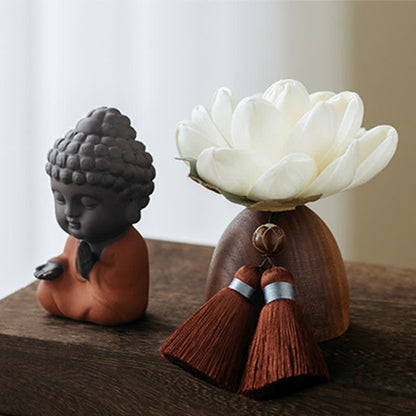 Mythstone Black Peach Wood Buddha Flower Calm Cure Decorations