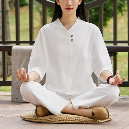 Mythstone 2Pcs Shirt Top Pants Meditation Zen Tai Chi Cotton Linen Clothing Women's Set