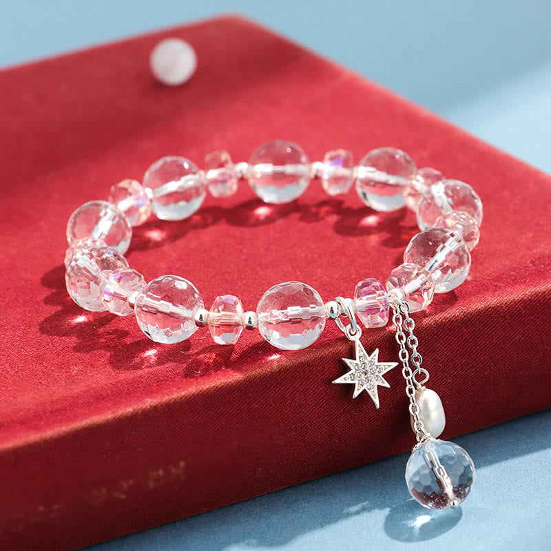 Pulsera con dije de estrella protectora de cristal blanco y rosa Mythstone