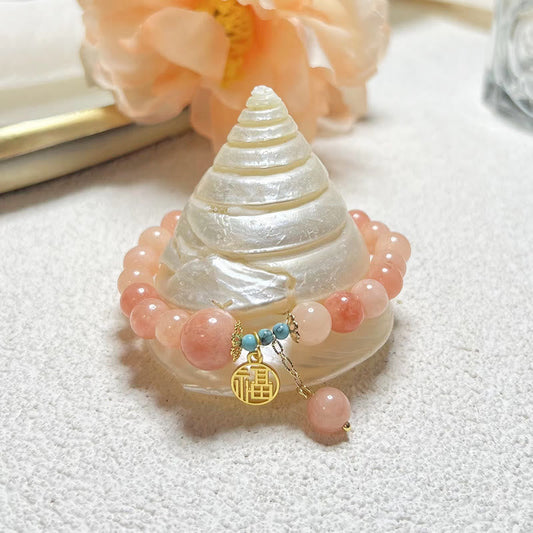 Pulsera de la suerte con amuleto de personaje Fu de piedra naranja natural y turquesa Mythstone 