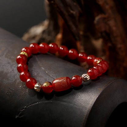 Mythstone Natural Red Agate Green Agate Buddhist Sutras Calm Bracelet