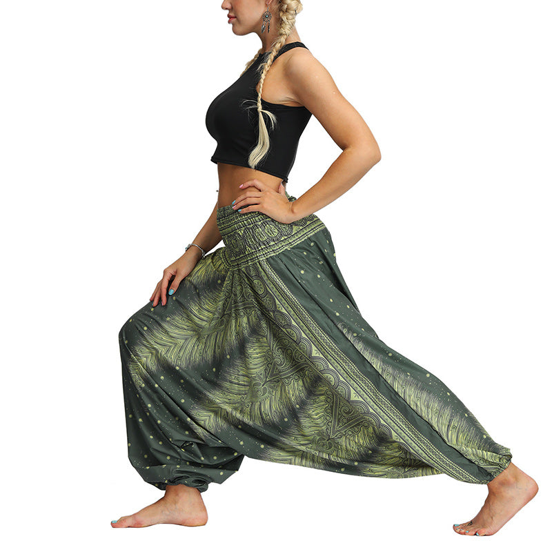 Mythstone Boho Feather Yoga Pants Hippie Harem Trousers Sports Fitness Dance Women's Pants